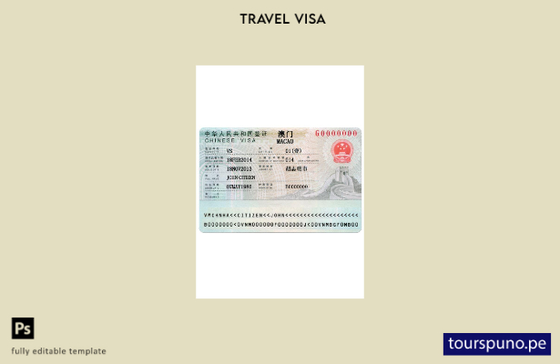 Plantilla de visa de viaje para China (Macao) lista para imprimir